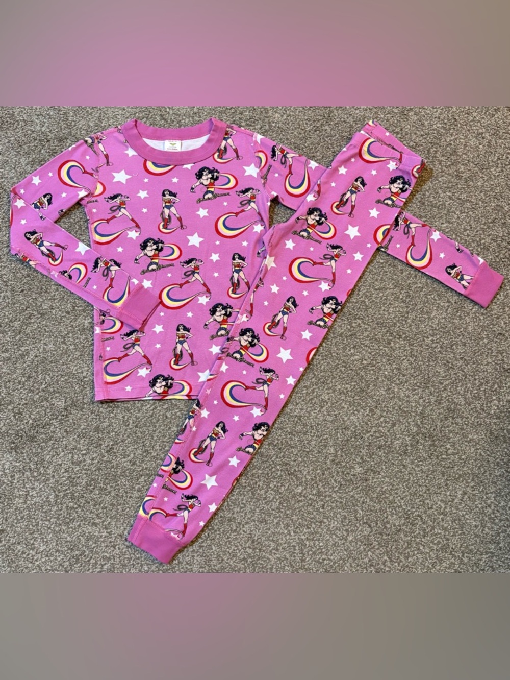 Hanna Andersson Pink Wonder Woman Rainbow Stars Pajama Set